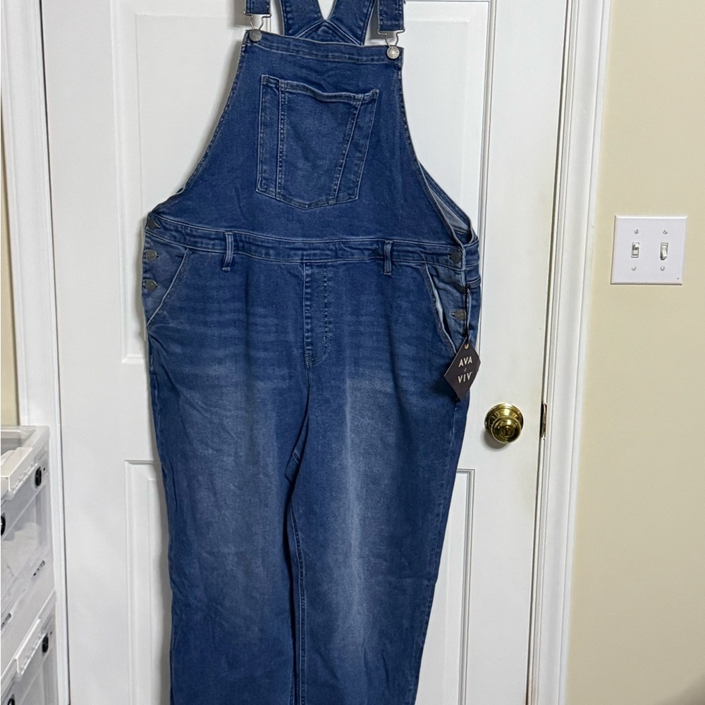 Ava & Viv Women's Blue Denim Overalls, 20W, NWT